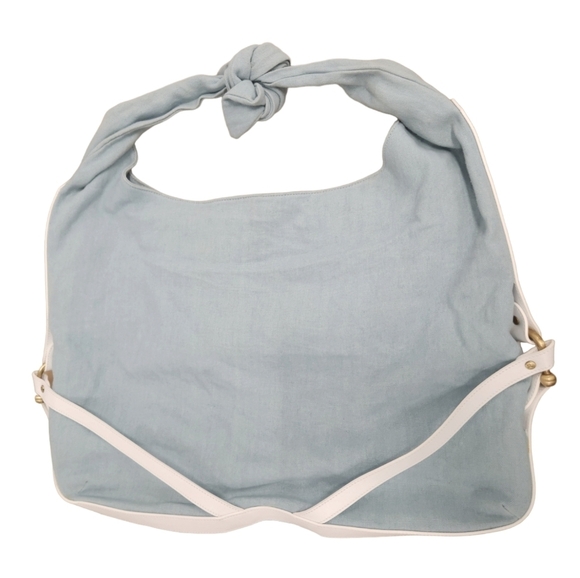 Burberry Prorsum Light Blue Linen & White Leather Large Tote - Picture 2 of 16